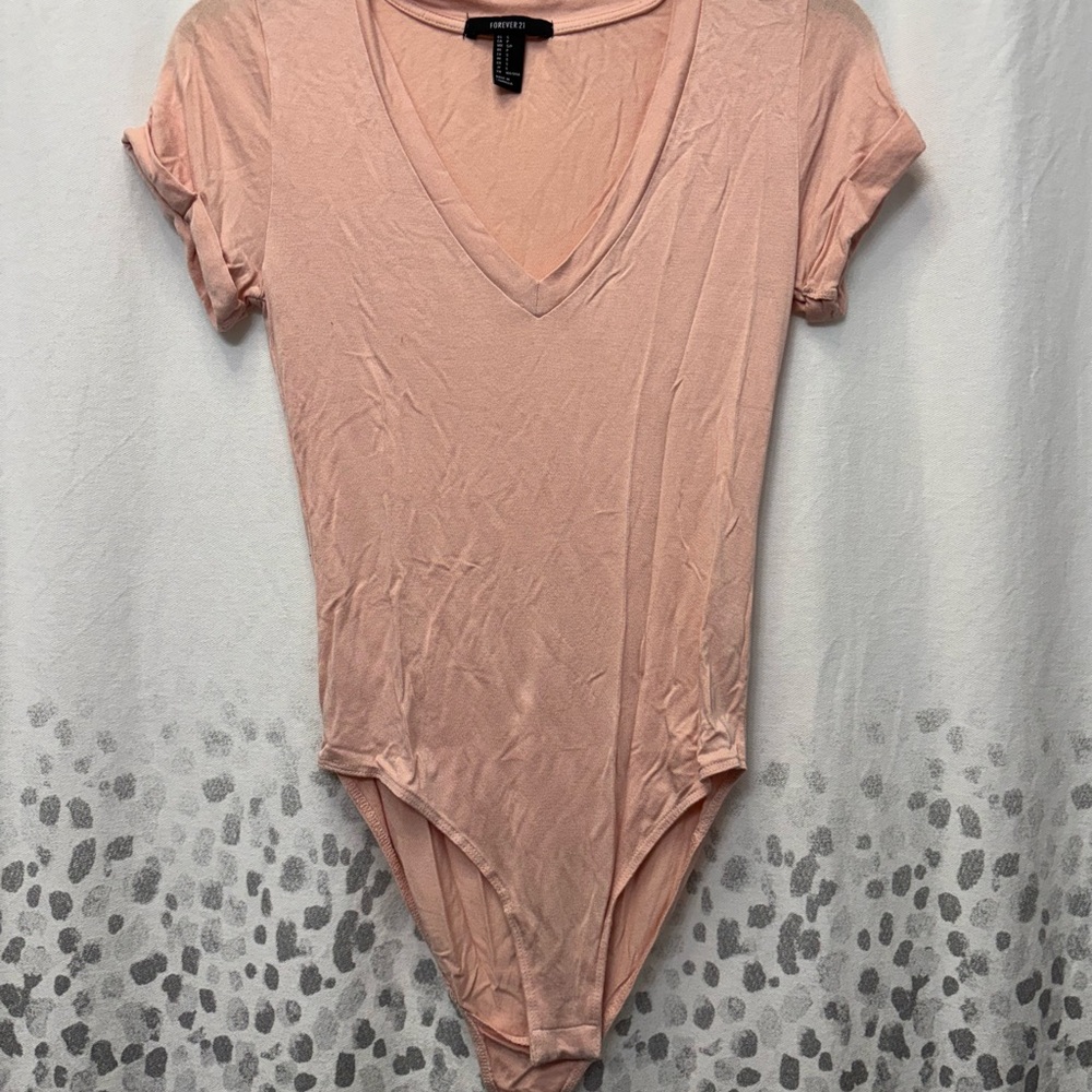 Forever 21 Pink Fitted Short Sleeve Bodysuit